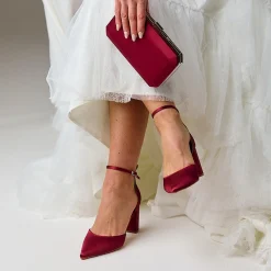 Perfect Bridal Wedding Guest Shoes | Mother Of The Bride Shoes*Liberty Satin Block Heel Ankle Strap Court Shoes Berry