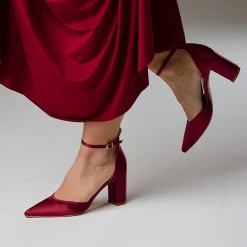 Perfect Bridal Wedding Guest Shoes | Mother Of The Bride Shoes*Liberty Satin Block Heel Ankle Strap Court Shoes Berry