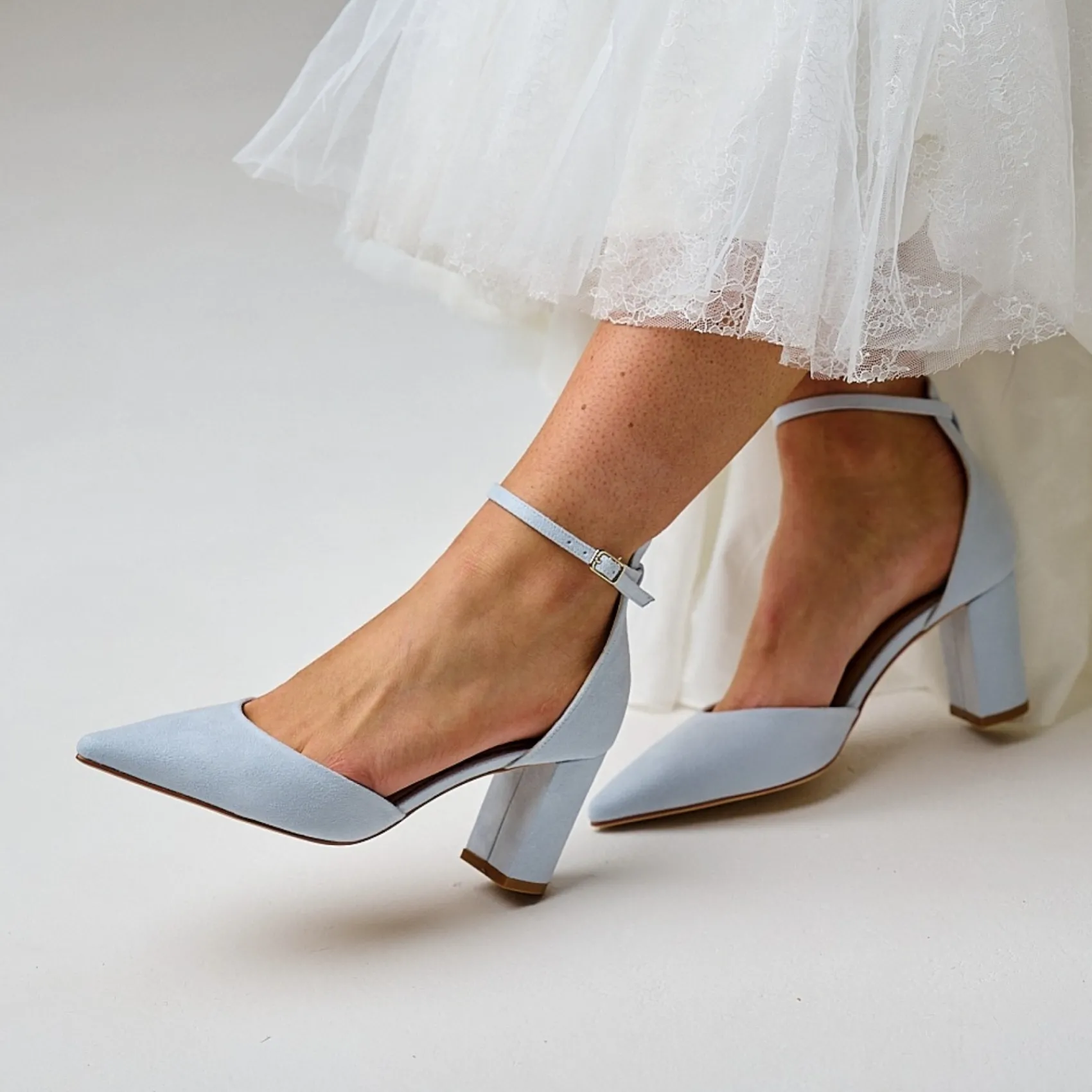 Perfect Bridal Mother Of The Bride Shoes | Wedding Shoes*Liberty Blue Suede Block Heel Ankle Strap Court Shoes Blue