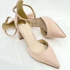Perfect Bridal Pink Prom Shoes | Prom Shoes*Liberty Suede Block Heel Ankle Strap Court Shoes Blush