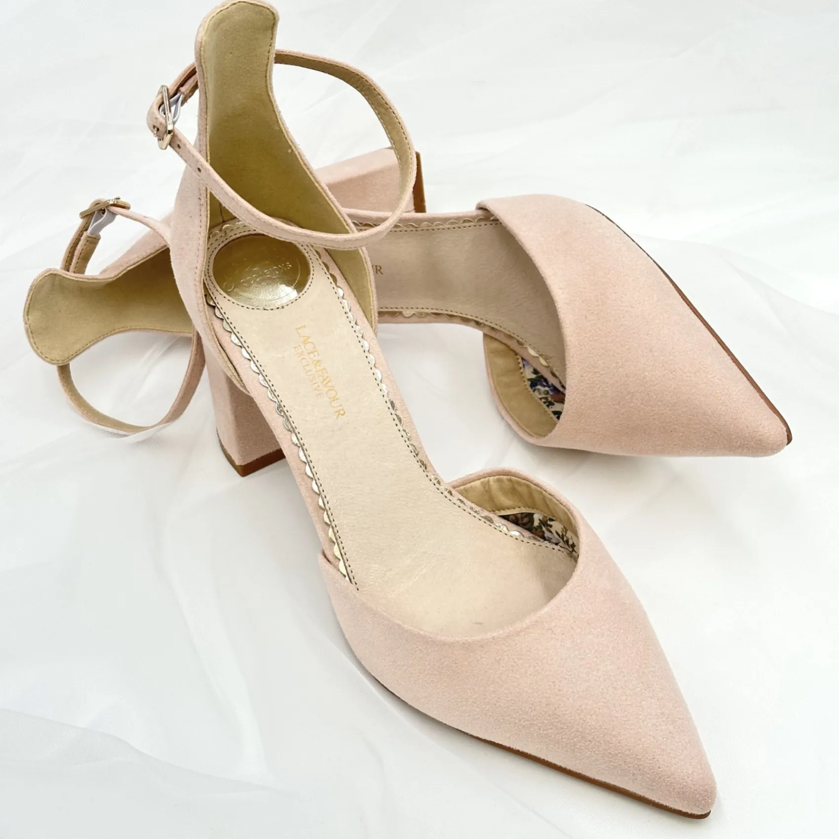 Perfect Bridal Pink Prom Shoes | Prom Shoes*Liberty Suede Block Heel Ankle Strap Court Shoes Blush