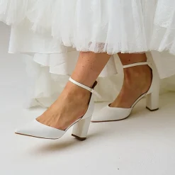 Perfect Bridal Wedding Guest Shoes | Mother Of The Bride Shoes*Liberty Suede Block Heel Ankle Strap Court Shoes Ivory
