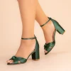 Perfect Bridal Wedding Guest Shoes | Mother Of The Bride Shoes*Lucinda Satin Knotted Block Heel Sandals Green