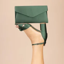 Perfect Bridal Wedding Guest Shoes | Mother Of The Bride Shoes*Lucinda Satin Knotted Block Heel Sandals Green