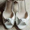 Perfect Bridal Wedding Shoes | Mid Heel*Lucinda Satin Knotted Block Heel Sandals Ivory