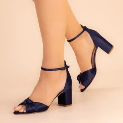 Perfect Bridal Wedding Guest Shoes | Mother Of The Bride Shoes*Lucinda Satin Knotted Block Heel Sandals Midnight
