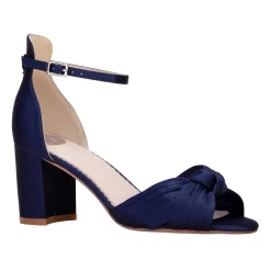 Perfect Bridal Wedding Guest Shoes | Mother Of The Bride Shoes*Lucinda Satin Knotted Block Heel Sandals Midnight