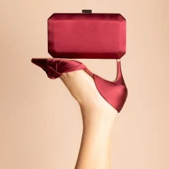 Perfect Bridal Party Shoes | Wedding Guest Shoes*Margo Satin Mid Heel Bow Court Shoes Berry