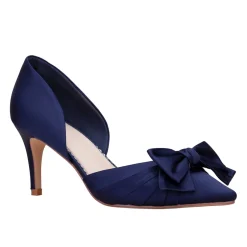 Perfect Bridal Party Shoes | Wedding Guest Shoes*Margo Satin Mid Heel Bow Court Shoes Midnight