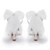 Perfect Bridal Wedding Shoes | Mid Heel*Mathilda Satin Ankle Strap Tulle Bow Court Shoes Ivory
