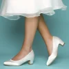 Perfect Bridal Wedding Shoes | Low Heel*Melanie Satin Block Heel Court Shoes (Wide Fit) Ivory