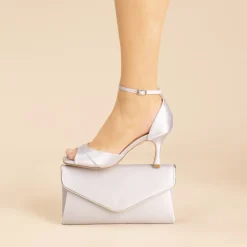 Perfect Bridal Wedding Guest Shoes | Mother Of The Bride Shoes*Misha Satin Square Toe Mid Heel Sandals Blue