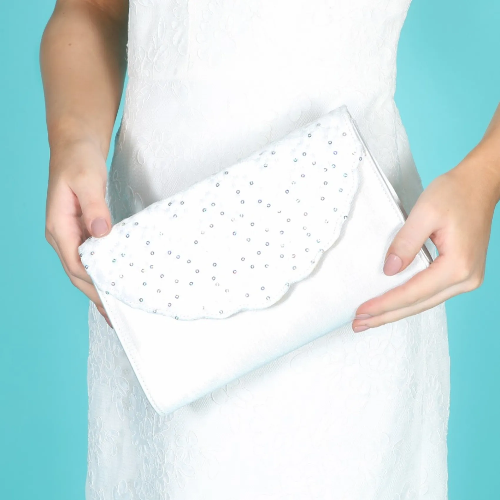 Perfect Bridal Wedding Handbags*Nutmeg Dyeable Satin and Sequin Lace Clutch Bag Ivory