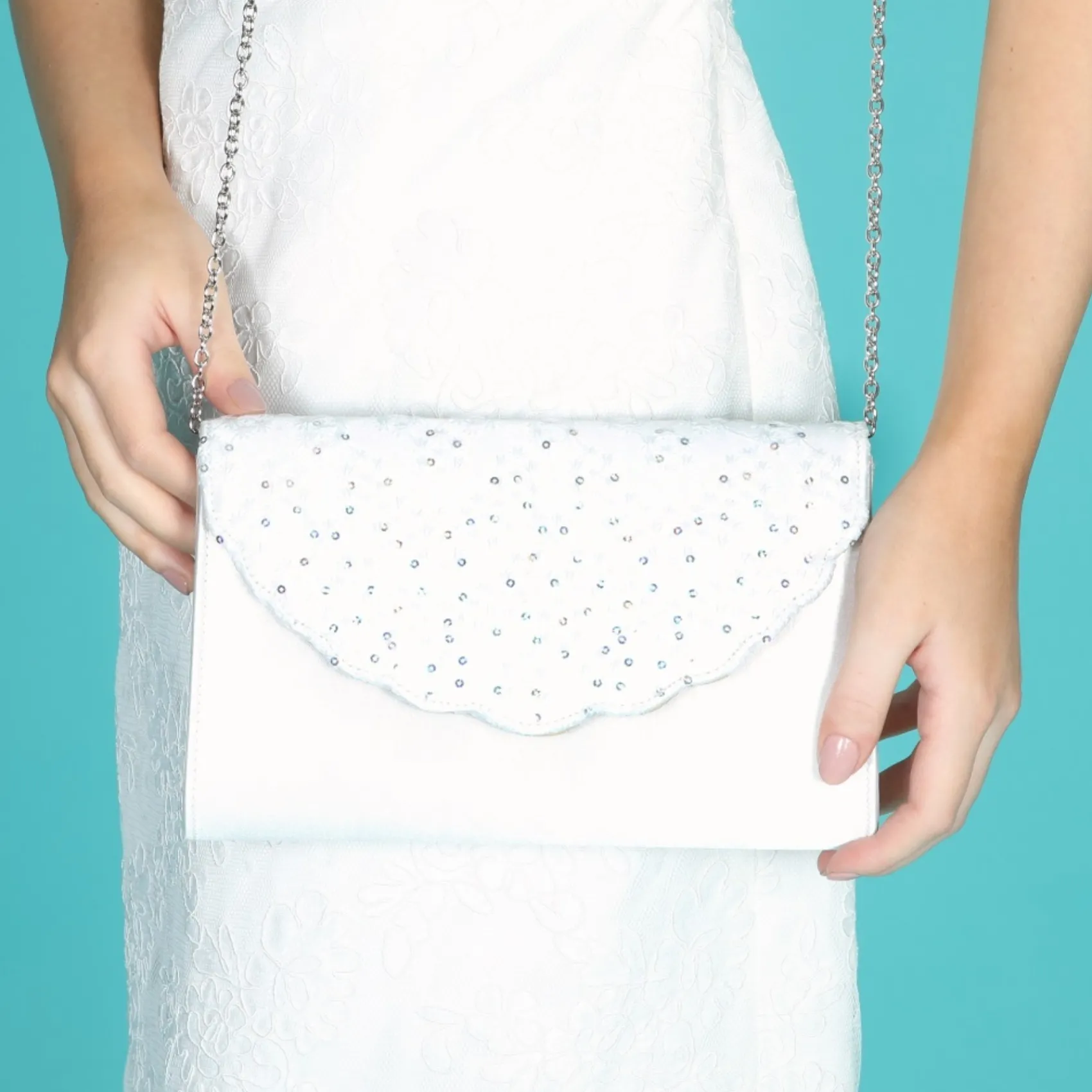 Perfect Bridal Wedding Handbags*Nutmeg Dyeable Satin and Sequin Lace Clutch Bag Ivory