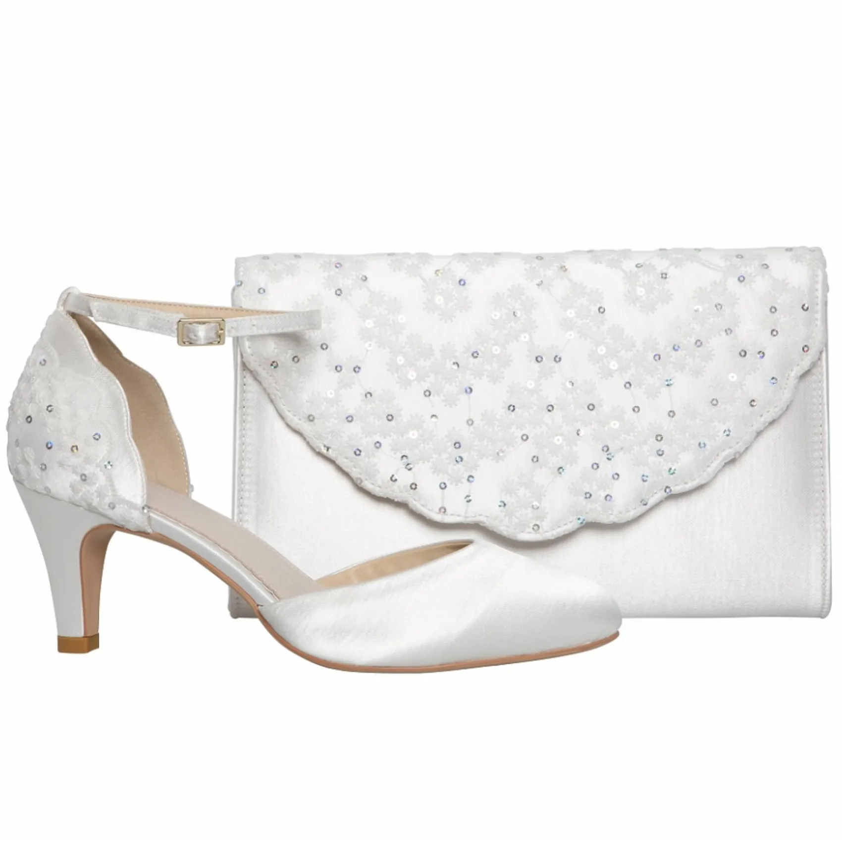 Perfect Bridal Wedding Handbags*Nutmeg Dyeable Satin and Sequin Lace Clutch Bag Ivory