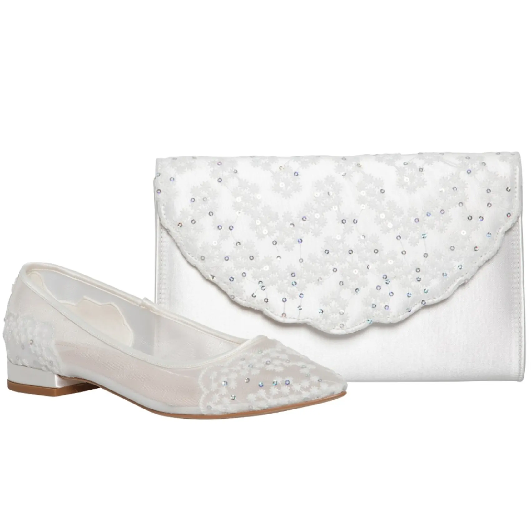 Perfect Bridal Wedding Handbags*Nutmeg Dyeable Satin and Sequin Lace Clutch Bag Ivory