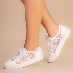 Perfect Bridal Wedding Shoes | Lace Wedding Shoes*Oakley Embroidered Lace Wedding Trainers Ivory