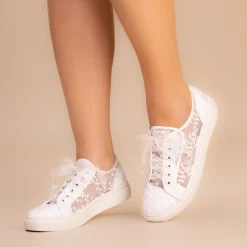 Perfect Bridal Wedding Shoes | Lace Wedding Shoes*Oakley Embroidered Lace Wedding Trainers Ivory