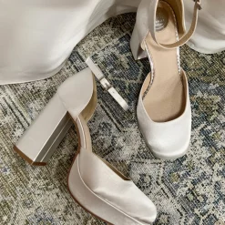 Perfect Bridal Wedding Shoes | High Heel*Paloma Dyeable Satin Block Heel Platform Shoes Ivory