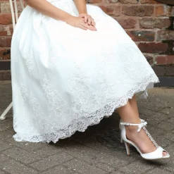 Perfect Bridal Wedding Shoes | High Heel*Phoenix Satin Crystal T-Bar Sandals with Detail Ivory