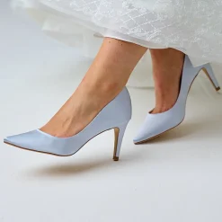 Perfect Bridal Wedding Guest Shoes | Mother Of The Bride Shoes*Rachel Satin Mid Heel Pointed Court Shoes Blue