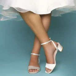 Perfect Bridal Bridesmaid Shoes | Wedding Shoes*Riley Dyeable Satin Pearl Low Block Heel Sandals Ivory