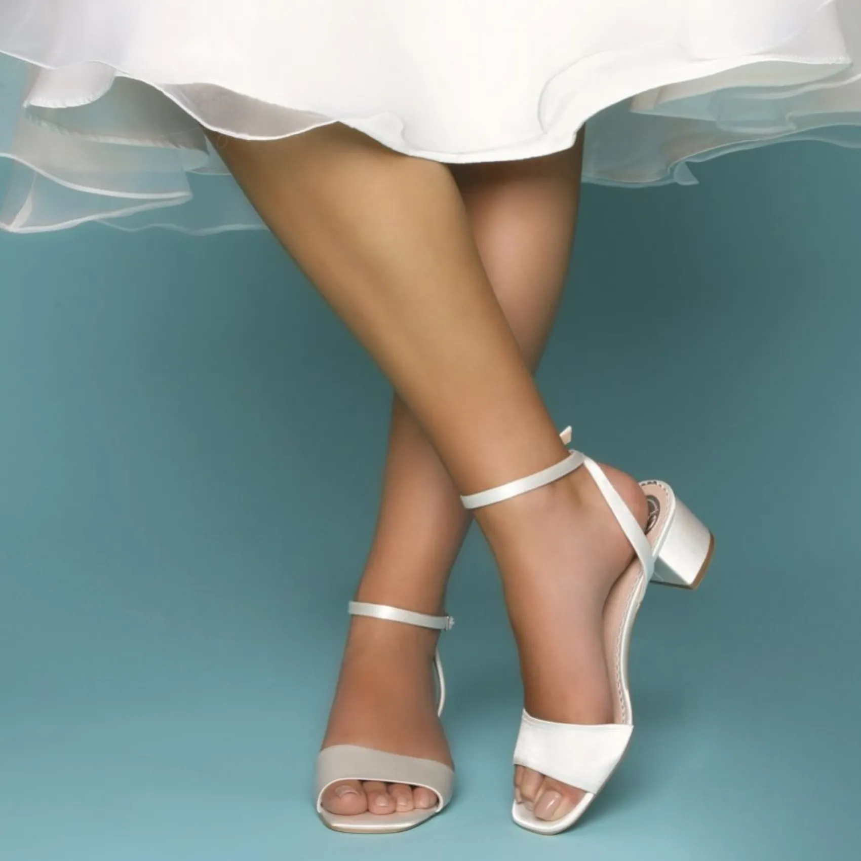 Perfect Bridal Bridesmaid Shoes | Wedding Shoes*Riley Dyeable Satin Pearl Low Block Heel Sandals Ivory