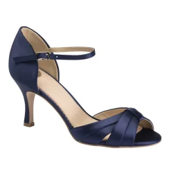 Perfect Bridal Wedding Guest Shoes | Mother Of The Bride Shoes*Sadie Satin Peep Toe Mid Heel Sandals Midnight