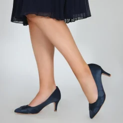 Perfect Bridal Wedding Guest Shoes | Mother Of The Bride Shoes*Sally Satin Mid Heel Court Shoes Navy