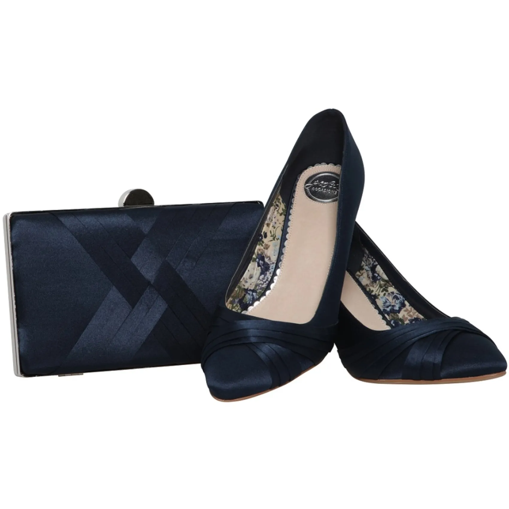 Perfect Bridal Wedding Guest Shoes | Mother Of The Bride Shoes*Sally Satin Mid Heel Court Shoes Navy