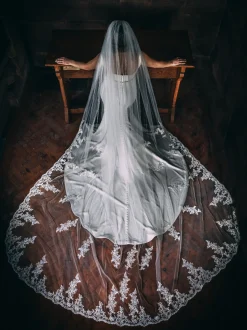Perfect Bridal Single Tier Veils | Chapel Length & Cathedral Veils*Single Tier Corded Lace Cathedral Veil with Motifs Ivory