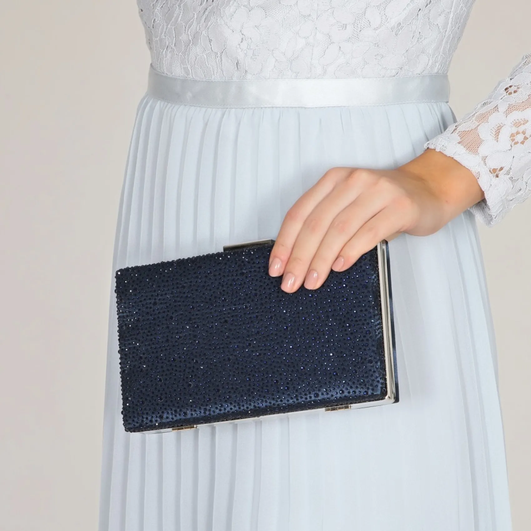 Perfect Bridal Prom Bags | Occasion Handbags*Sorrel Sparkly Diamante Box Clutch Bag Navy