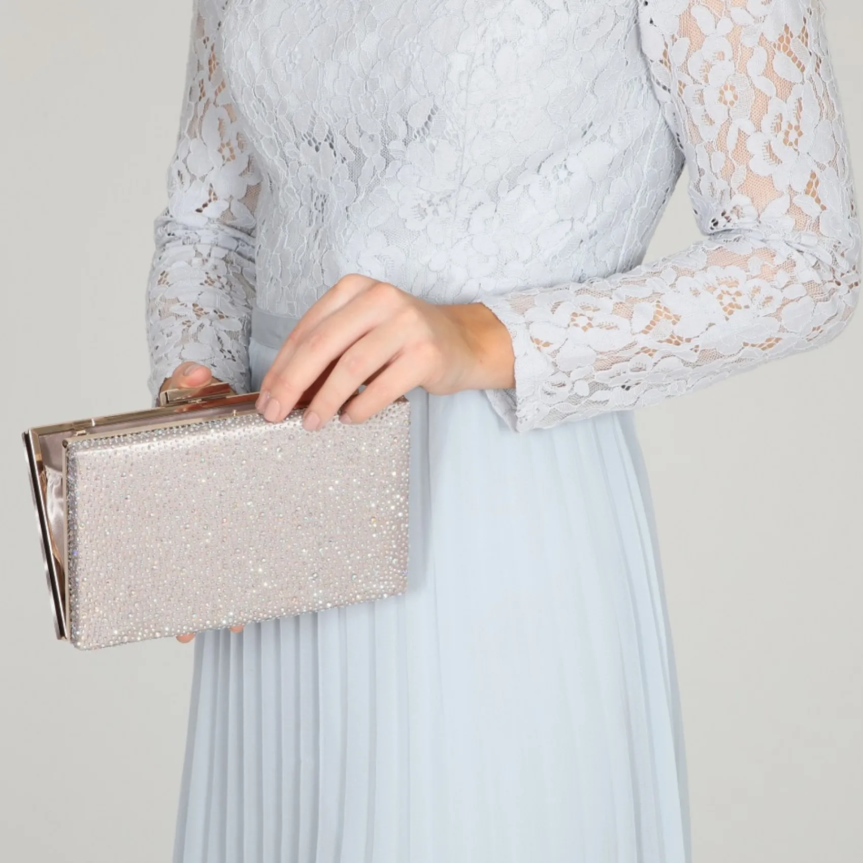 Perfect Bridal Prom Bags | Occasion Handbags*Sorrel Sparkly Diamante Box Clutch Taupe