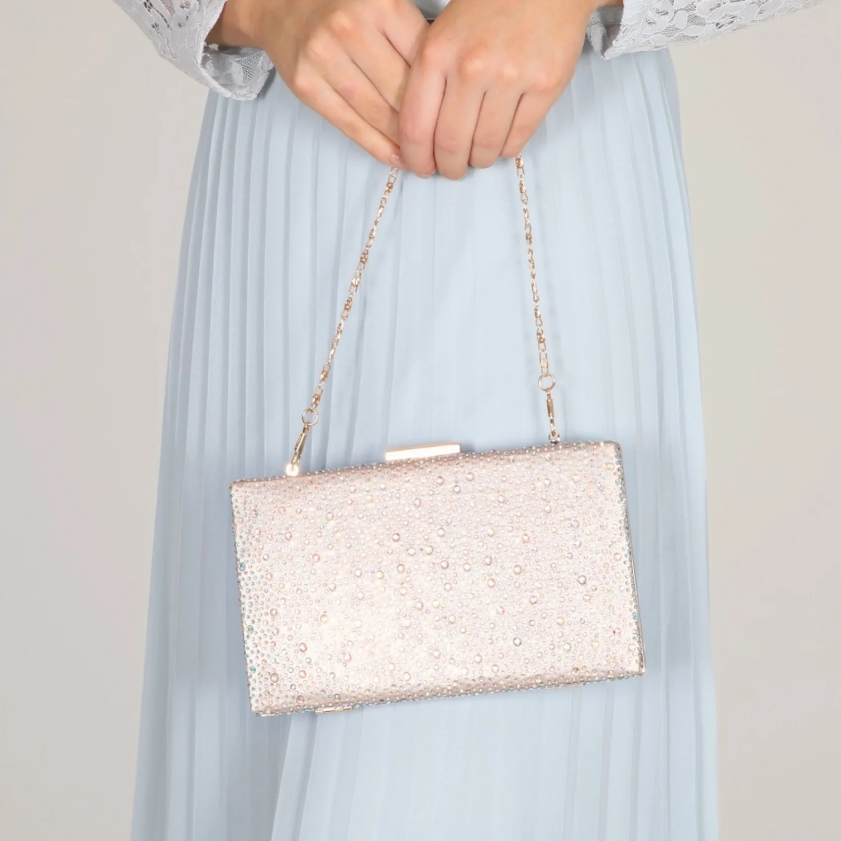 Perfect Bridal Prom Bags | Occasion Handbags*Sorrel Sparkly Diamante Box Clutch Taupe
