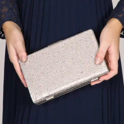 Perfect Bridal Prom Bags | Occasion Handbags*Sorrel Sparkly Diamante Box Clutch Taupe