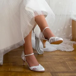 Perfect Bridal Wedding Shoes | Mid Heel*Susie Dyeable Lace Ankle Strap Wedding Shoes Ivory