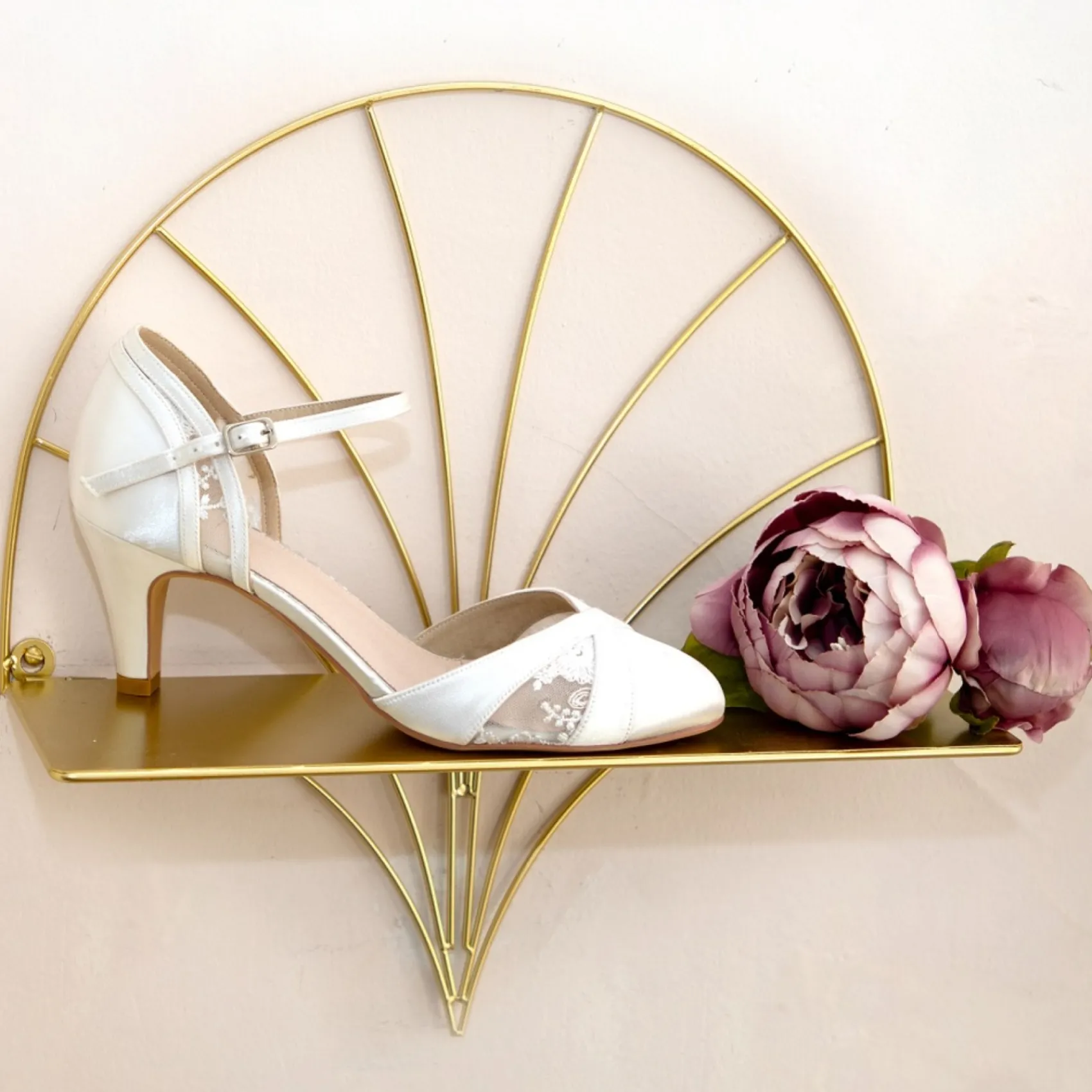 Perfect Bridal Wedding Shoes | Mid Heel*Susie Dyeable Lace Ankle Strap Wedding Shoes Ivory