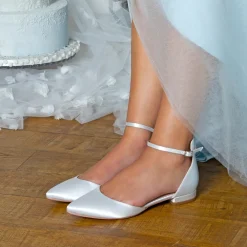 Perfect Bridal Wedding Shoes | Shoes For Dyeing*Tilly Dyeable Satin Ankle Strap Flats (Wide Fit) Ivory