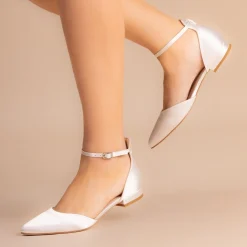 Perfect Bridal Wedding Shoes | Shoes For Dyeing*Tilly Dyeable Satin Ankle Strap Flats Ivory