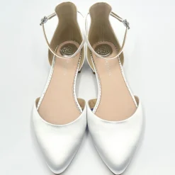 Perfect Bridal Wedding Shoes | Shoes For Dyeing*Tilly Dyeable Satin Ankle Strap Flats (Wide Fit) Ivory
