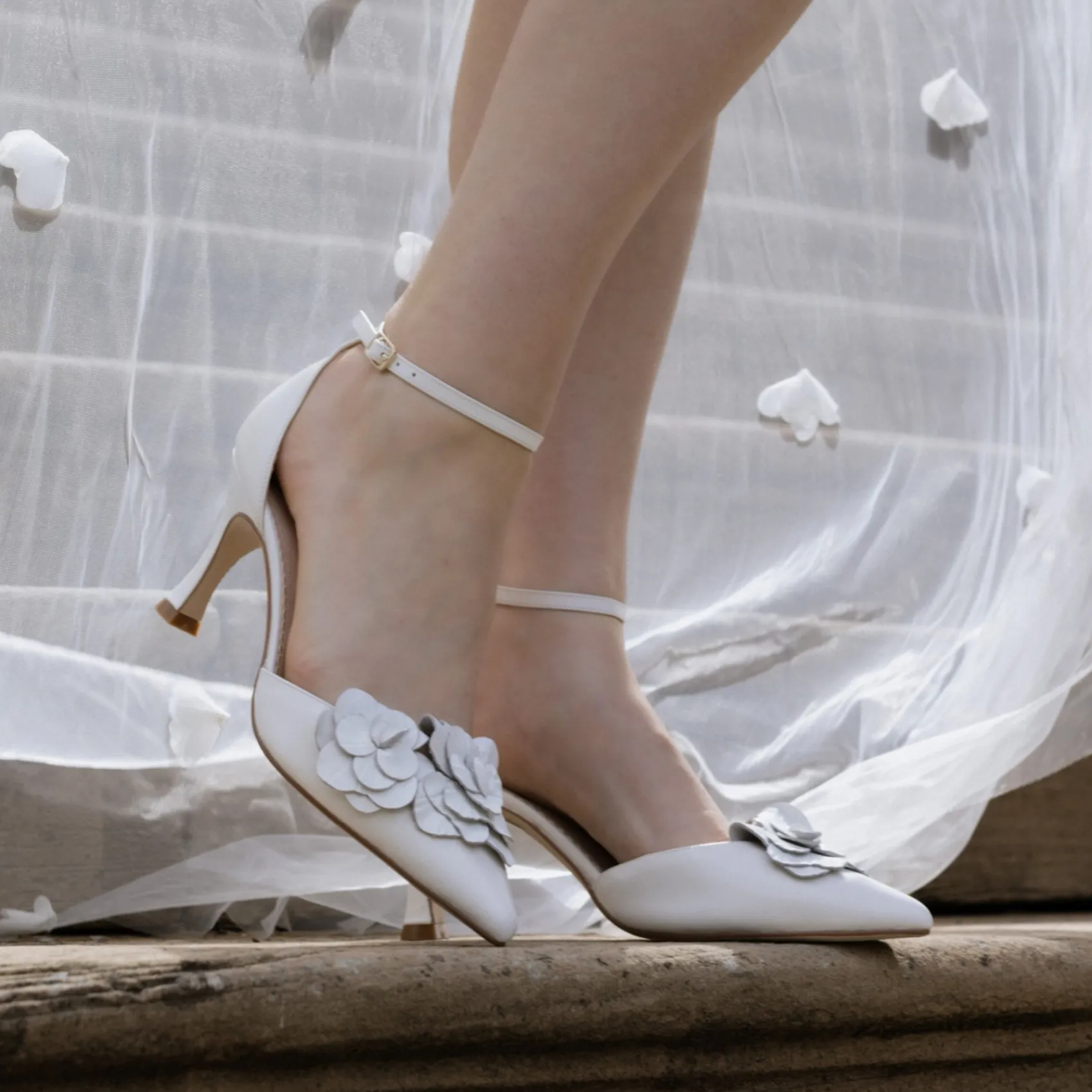 Perfect Bridal Mother Of The Bride Shoes | Wedding Shoes*Valentina Leather Floral Ankle Strap Court Shoes Ivory