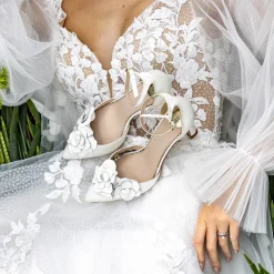Perfect Bridal Mother Of The Bride Shoes | Wedding Shoes*Valentina Leather Floral Ankle Strap Court Shoes Ivory