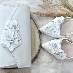 Perfect Bridal Wedding Handbags*Verona Leather Floral Clutch Bag Ivory