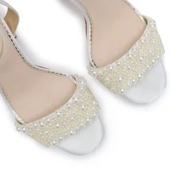 Perfect Bridal Wedding Shoes | High Heel*Willow Satin Pearl Block Heel Platform Sandals Ivory