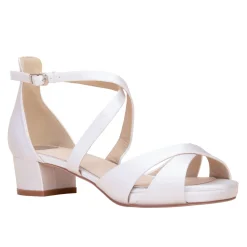 Perfect Bridal Mother Of The Bride Shoes | Bridesmaid Shoes*Winnie Satin Low Block Heel Strappy Sandals Ivory
