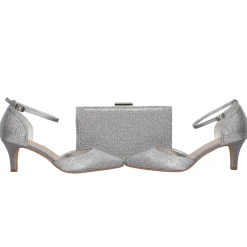 Perfect Bridal Sparkly Prom Shoes | Silver Prom Shoes*Xena Crystal Embellished Ankle Strap Court Shoes Silver