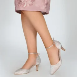 Perfect Bridal Sparkly Prom Shoes | Prom Shoes*Xena Crystal Embellished Ankle Strap Court Shoes Taupe