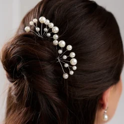 Lace & Favour Bridesmaid Gifts | Bride Gifts*Polly Ivory Pearl Spray Wedding Hair Pin Ivory/ Silver