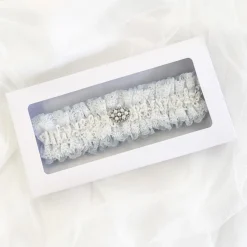 Boudoir Couture Something Blue Gifts | Bride Gifts*Promise Blue and Ivory Lace Garter with Pearl and Crystal Brooch Blue/ Ivory