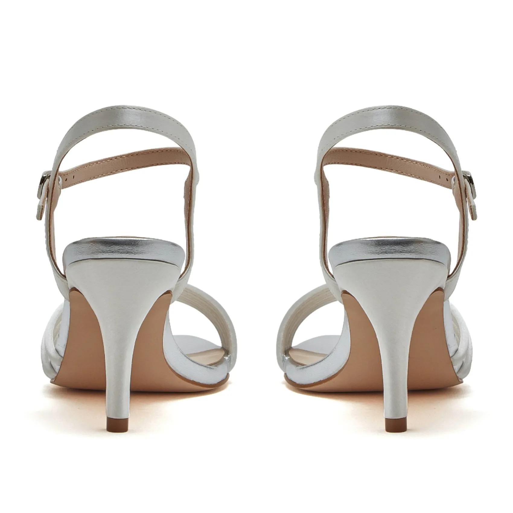 Rainbow Club White Prom Shoes | Prom Sandals*R Collection Dakota Satin Mid Heel Strappy Sandals Ivory